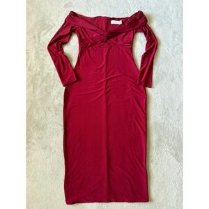 Club L London Bodycon Dress Off Shoulder Ruched‎ Long Sleeve Red US Large